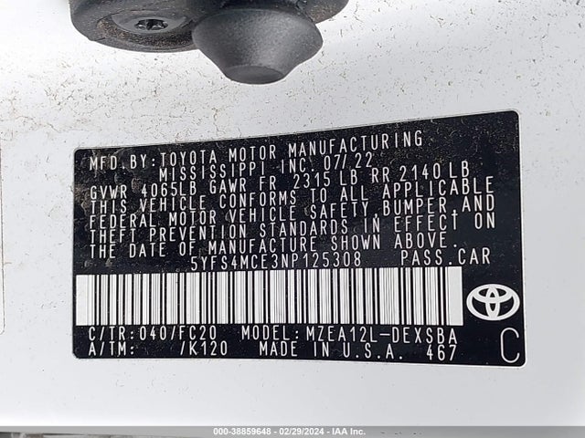 Toyota COROLLA SE 2022 5YFS4MCE3NP125308 Image 9