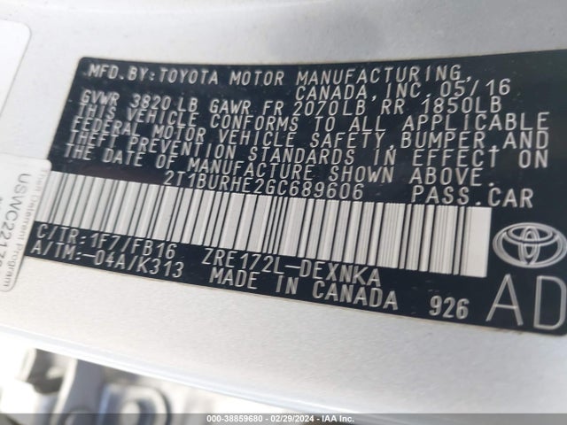 Toyota COROLLA LE 2016 2T1BURHE2GC689606 Image 8