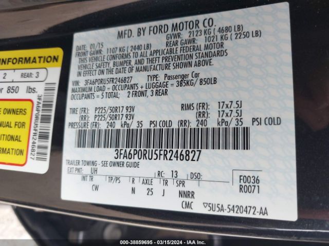 3FA6P0RU5FR246827 Ford Fusion Hybrid Titanium