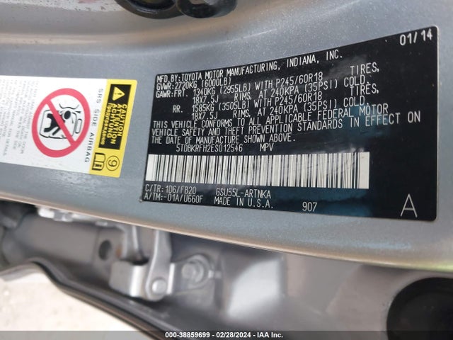 Toyota Highlander Le V6 2014 5TDBKRFH2ES012546 Image 9