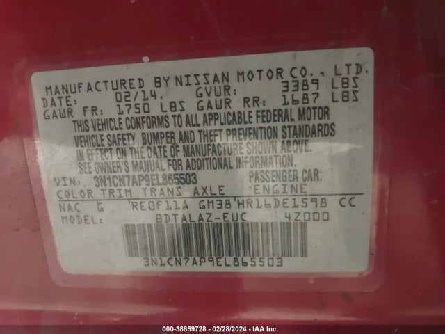 Nissan Versa 1.6 S+ 2014 3N1CN7AP9EL865503 Image 9