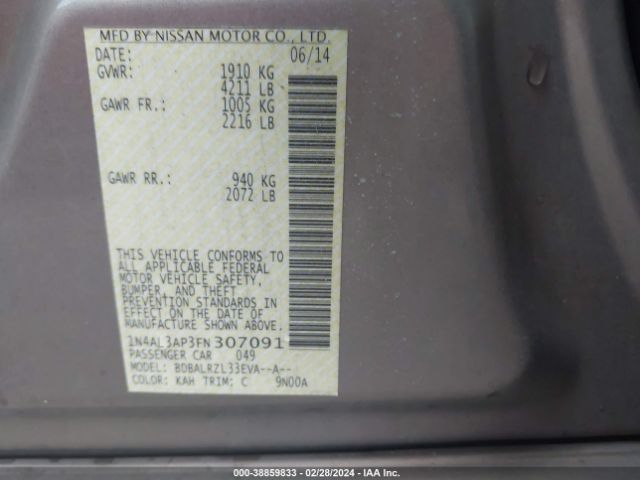 1N4AL3AP3FN307091 Nissan Altima 2.5 Sl