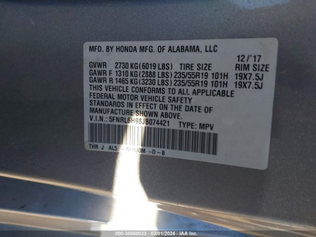 2018 HONDA ODYSSEY 5FNRL6H98JB074421 Photo 8