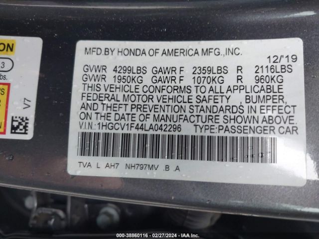 1HGCV1F44LA042296 Honda ACCORD EX