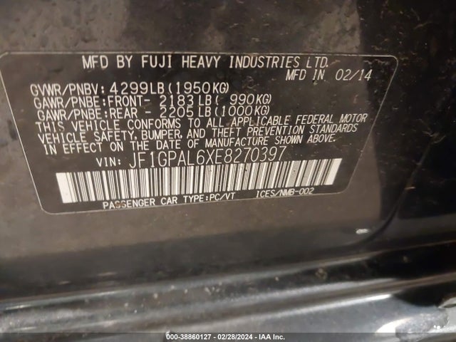 JF1GPAL6XE8270397 Subaru Impreza 2.0i Sport Premium