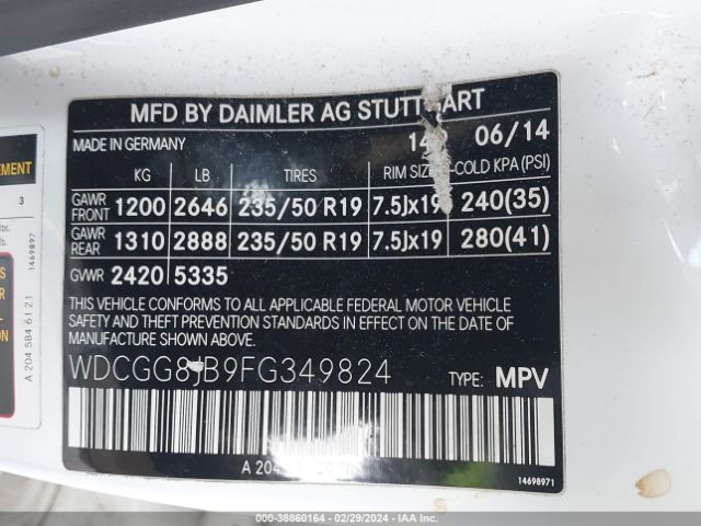 WDCGG8JB9FG349824 Mercedes-Benz Glk 350 4matic
