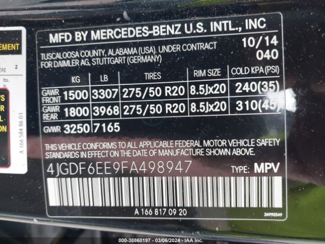 4JGDF6EE9FA498947 Mercedes-Benz Gl 450 4matic