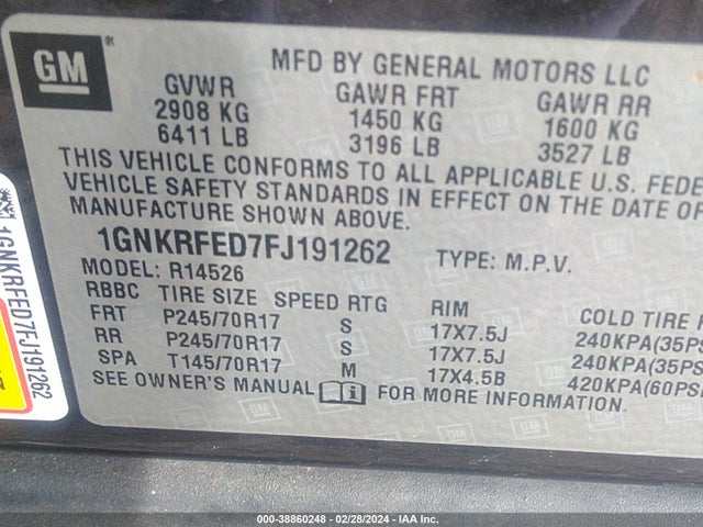 Chevrolet Traverse Ls 2015 1GNKRFED7FJ191262 Image 9