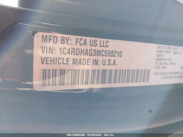 1C4RDHAG3MC598210 Dodge Durango Sxt Rwd