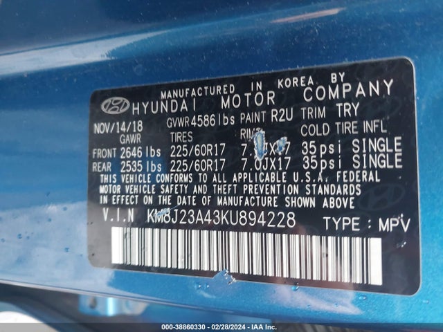 Hyundai TUCSON SE 2019 KM8J23A43KU894228 Image 9