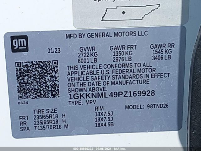 1GKKNML49PZ169928 GMC Acadia Fwd Slt