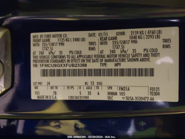 Ford ESCAPE SE 2015 1FMCU9GXXFUB23388 Image 9