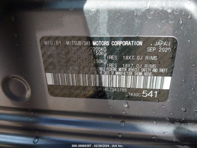 JA4AD3A34LZ043785 Mitsubishi Outlander Le 2.4/se 2.4/sel 2.4/sp 2.4