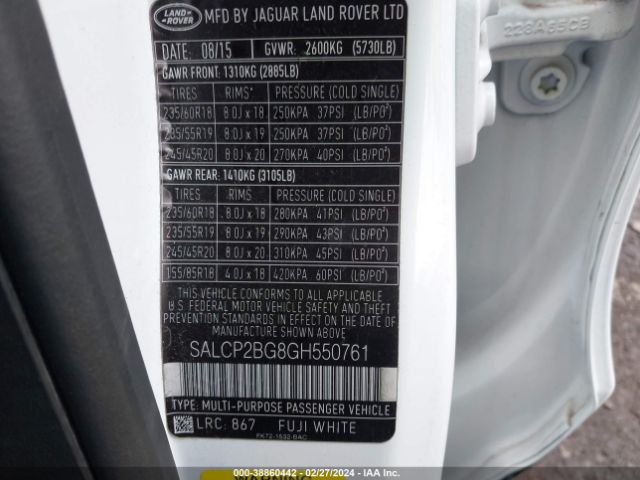 SALCP2BG8GH550761 Land Rover Discovery Sport Se