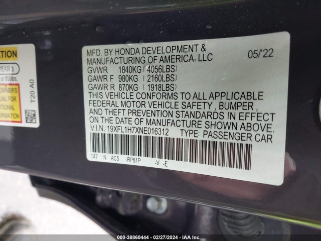 Honda Civic Ex-l 2022 19XFL1H7XNE016312 Image 9