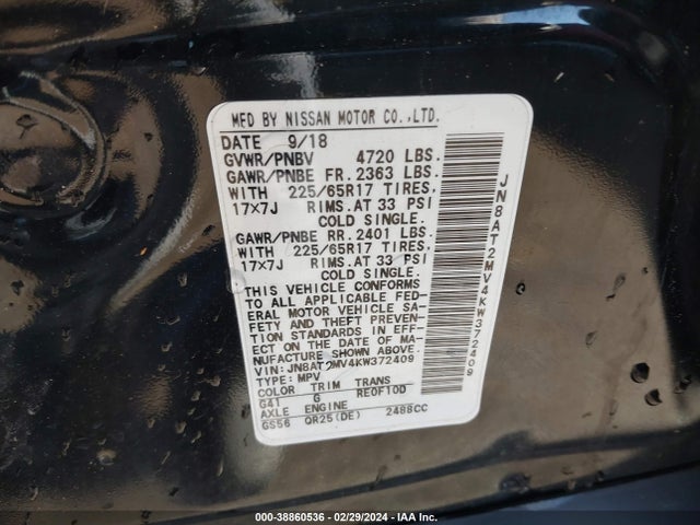 Nissan ROGUE S 2019 JN8AT2MV4KW372409 Image 9