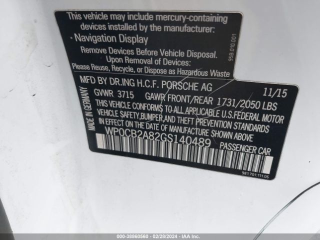 2016 PORSCHE BOXSTER WP0CB2A82GS140489 Photo 8