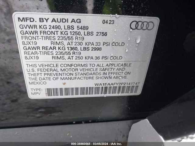 WA1EAAFY2P2141747 Audi Q5 Premium Plus 45 Tfsi S Line Quattro