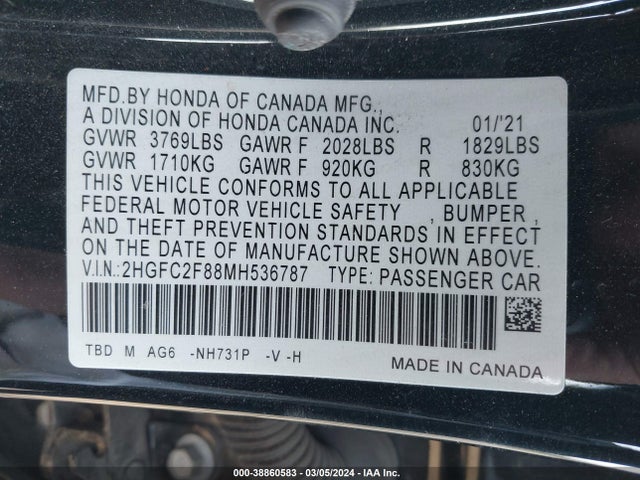 Honda Civic Sport 2021 2HGFC2F88MH536787 Image 9