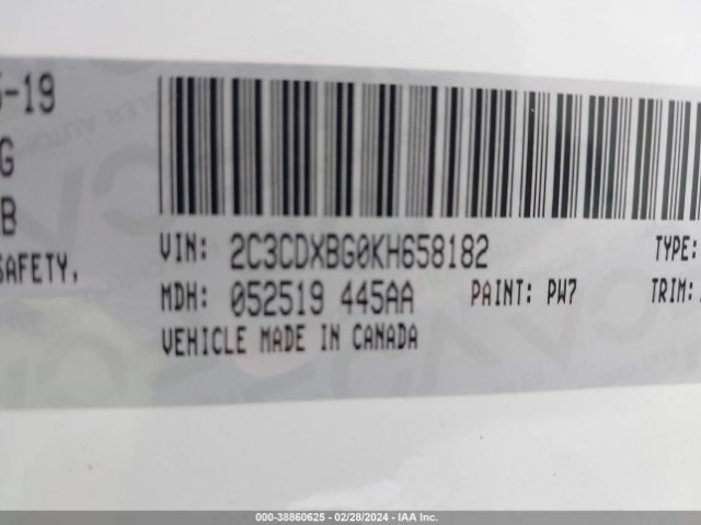 2C3CDXBG0KH658182 Dodge Charger Sxt Rwd