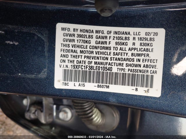 Honda CIVIC EX 2020 19XFC1F38LE010540 Image 9