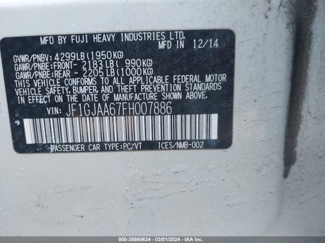 Subaru Impreza 2.0i 2015 JF1GJAA67FH007886 Image 9