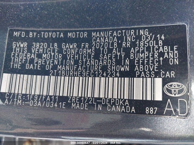 Toyota COROLLA L 2014 2T1BURHE9EC124234 Image 9