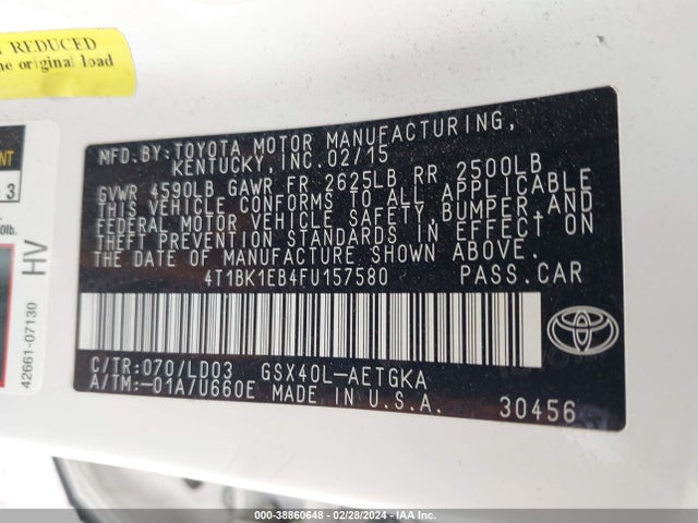 Toyota AVALON XLE 2015 4T1BK1EB4FU157580 Image 9