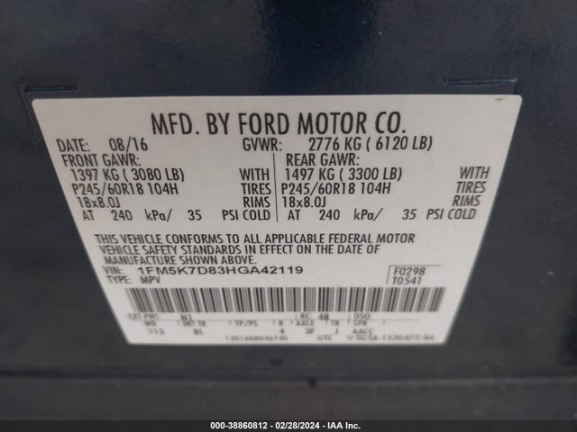 Ford EXPLORER XLT 2017 1FM5K7D83HGA42119 Image 9