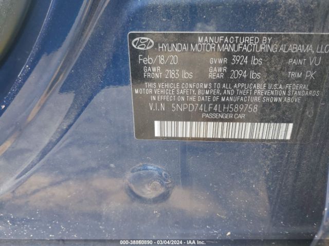 5NPD74LF4LH589758 Hyundai ELANTRA SE