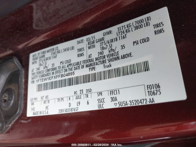 Ford F-150 Lariat 2015 1FTEW1EFXFFB04895 Image 9