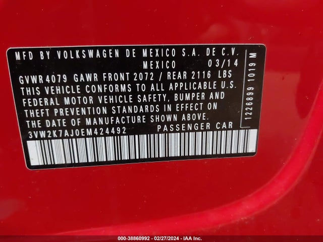 3VW2K7AJ0EM424492 Volkswagen Jetta 2.0l S