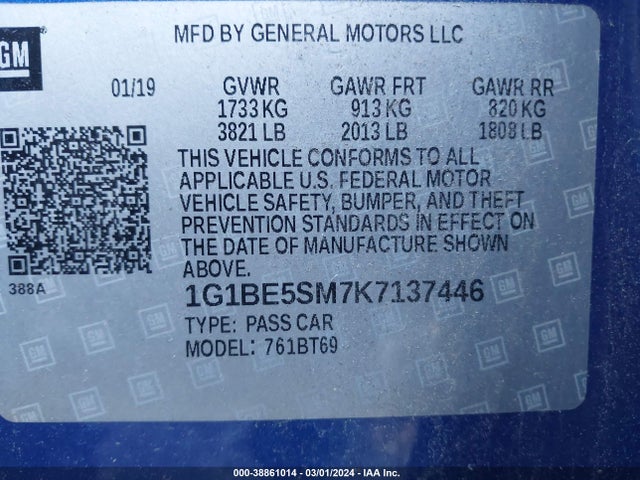 Chevrolet CRUZE LT 2019 1G1BE5SM7K7137446 Image 9