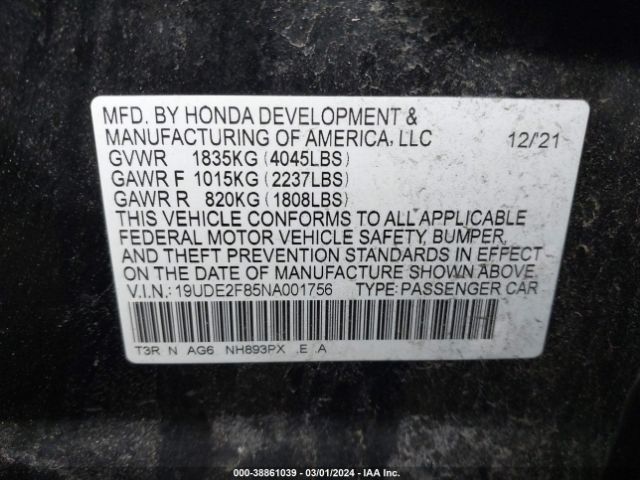 19UDE2F85NA001756 Acura Ilx Premium   A-spec Packages/technology   A-spec Packages