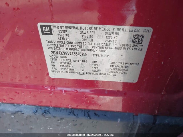 Chevrolet EQUINOX LT 2018 3GNAXSEV7JS545758 Image 9
