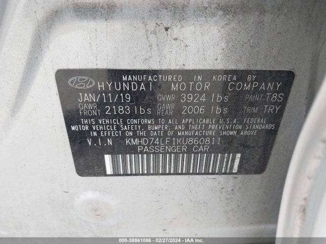Hyundai ELANTRA SE 2019 KMHD74LF1KU860811 Image 9