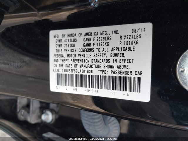 19UUB3F59JA001838 Acura Tlx Tech Pkg