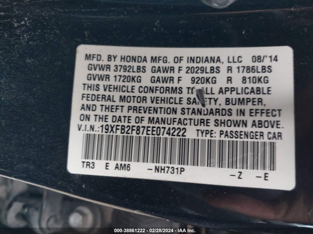 Honda CIVIC EX 2014 19XFB2F87EE074222 Image 9