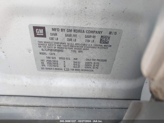 Chevrolet Trax Lt 2016 KL7CJPSB1GB506482 Image 9