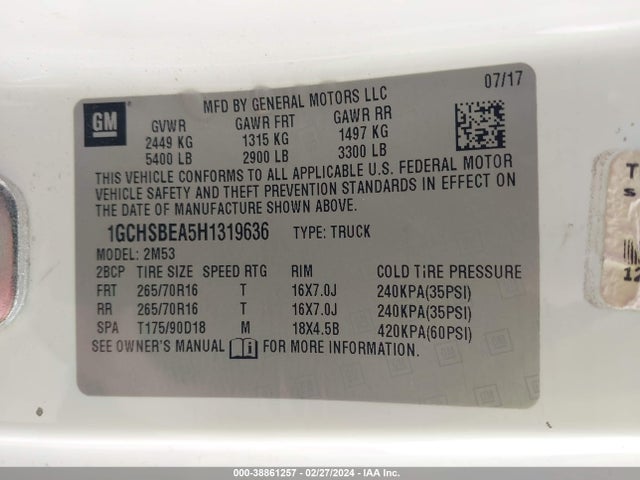 Chevrolet Colorado Wt 2017 1GCHSBEA5H1319636 Image 9
