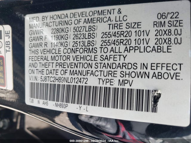 Acura Rdx A-spec Advance Package/pmc Edition 2022 5J8TC2H89NL012472 Image 9