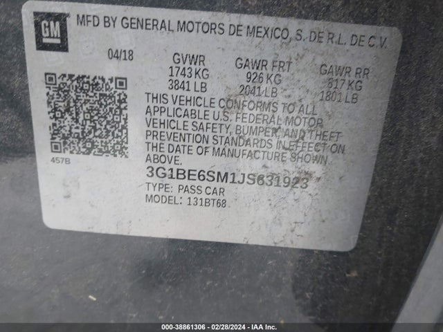 Chevrolet Cruze Lt Auto 2018 3G1BE6SM1JS631923 Image 9
