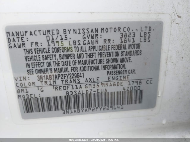 Nissan SENTRA SV 2015 3N1AB7AP2FY229641 Image 9