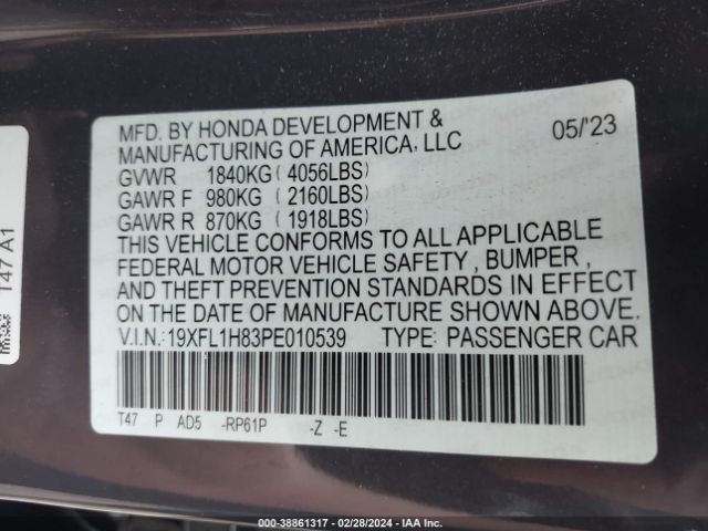 19XFL1H83PE010539 Honda Civic Sport Touring