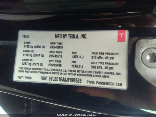 5YJ3E1EA8JF098526 Tesla Model 3 Long Range/mid Range