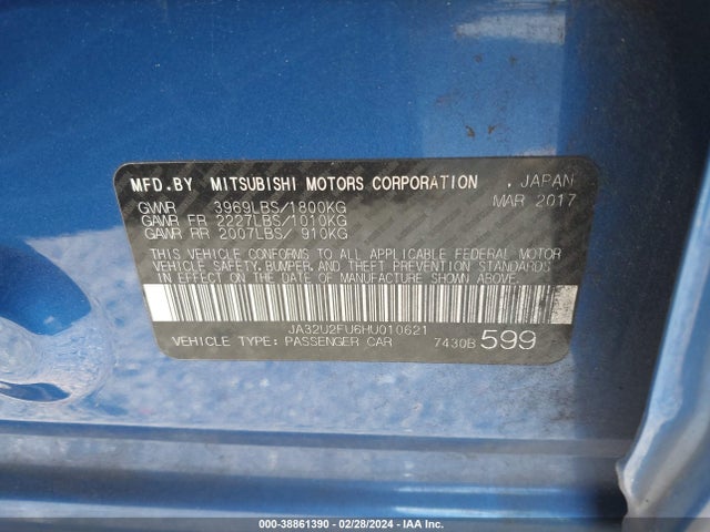 Mitsubishi LANCER ES 2017 JA32U2FU6HU010621 Image 9
