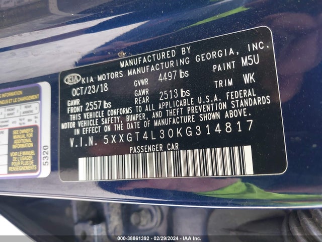 KIA Optima S 2019 5XXGT4L30KG314817 Image 9