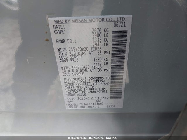 Nissan Pathfinder Sl 2wd 2022 5N1DR3CB0NC203297 Image 9