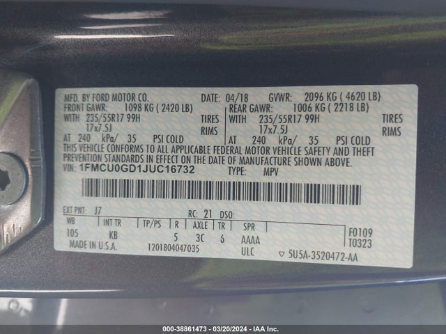 Ford ESCAPE SE 2018 1FMCU0GD1JUC16732 Image 9