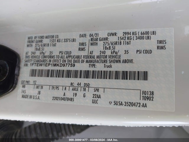 Ford F-150 Xl 2021 1FTEW1EP1MKD97759 Image 9
